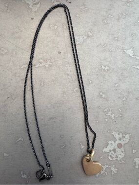 Poor Cat 18k Gold Heart Pendant Necklace on Black Chain